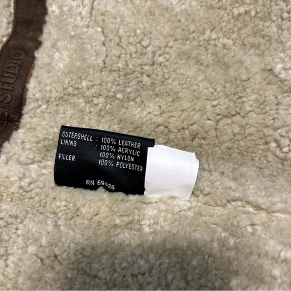 Wilsons Pelle Studio Brown Leather Sherpa Fur Lined Mid Length Heavy Winter Coat - Picture 16 of 17